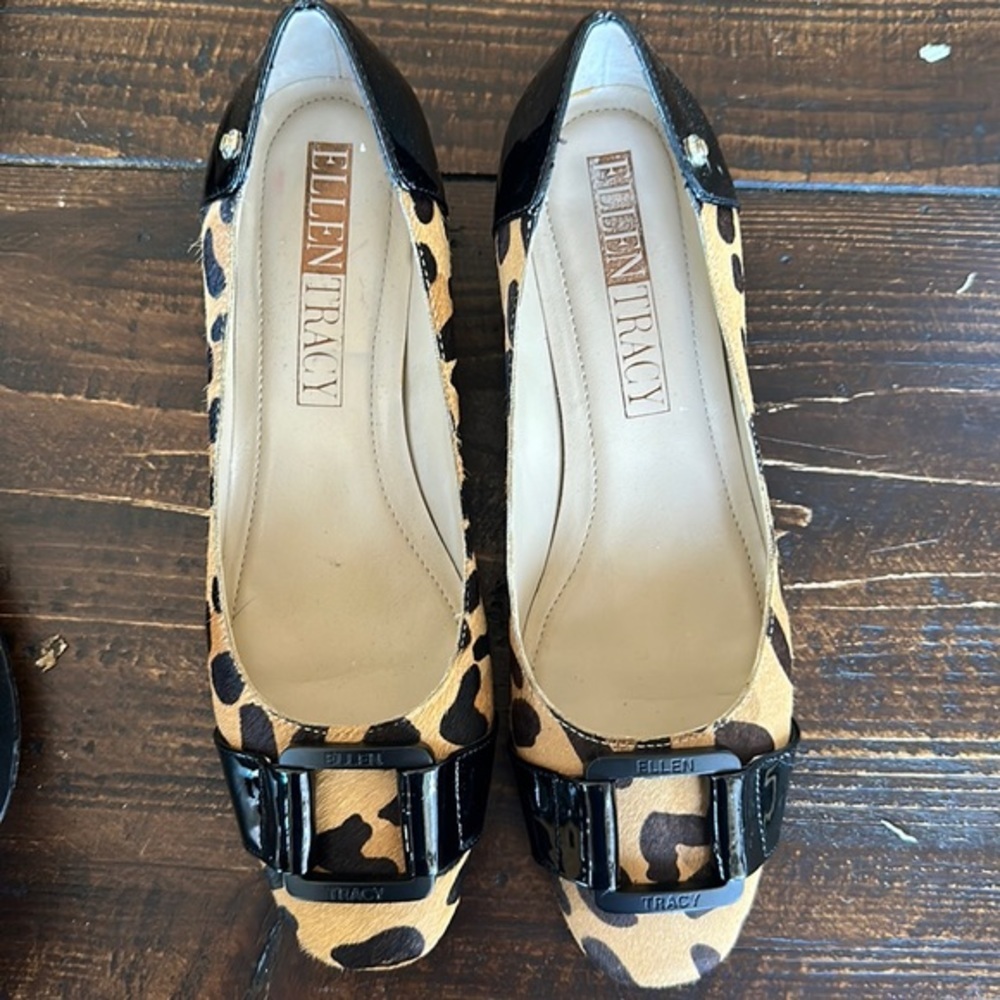 Ellen Tracy Cow Hair Leopard Print Block Heels Sz 6.5